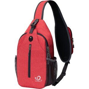 Men Red Crossbody Sling Backpack Sling Bag Travel Hiking Chest Daypack